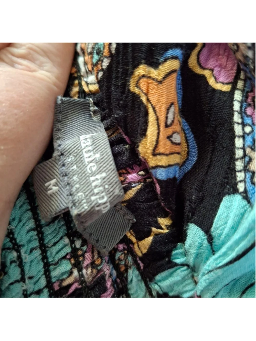 Haute Hippie Maxi Skirt M Black Turquoise Paisley boho Y2K beach flowy - Picture 8 of 9